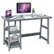 Wooden Trestle Computer Desk with 2-Tier Removable Shelves-Gray